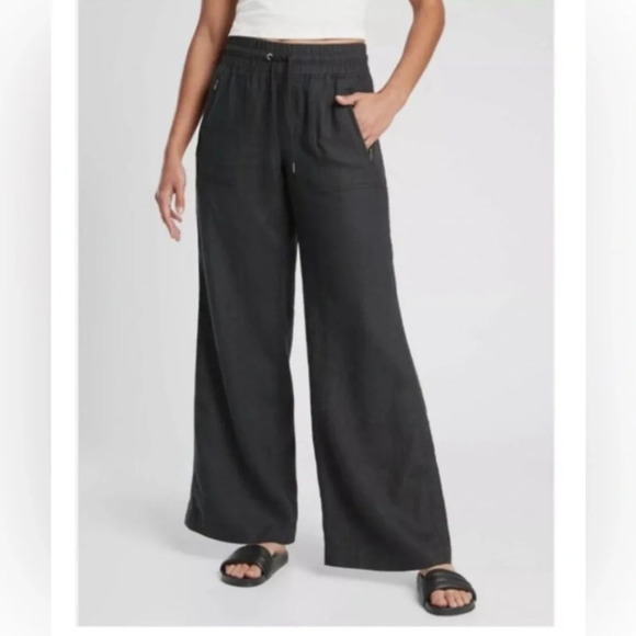 Athleta Cabo Linen Wide Leg Pant, BLACK SIZE 6 - Picture 1 of 7